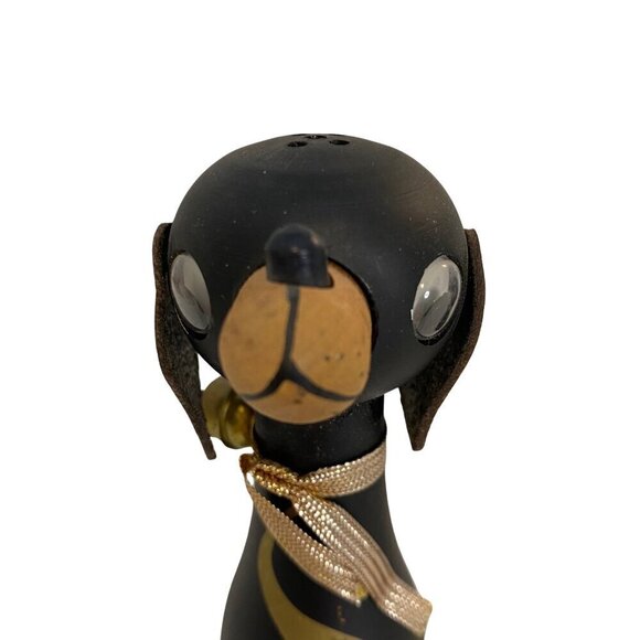 Vintage 1960s Black Wooden Dog Salt & Pepper Shakers – Side‑Magnetic – MCM - Picture 3 of 11